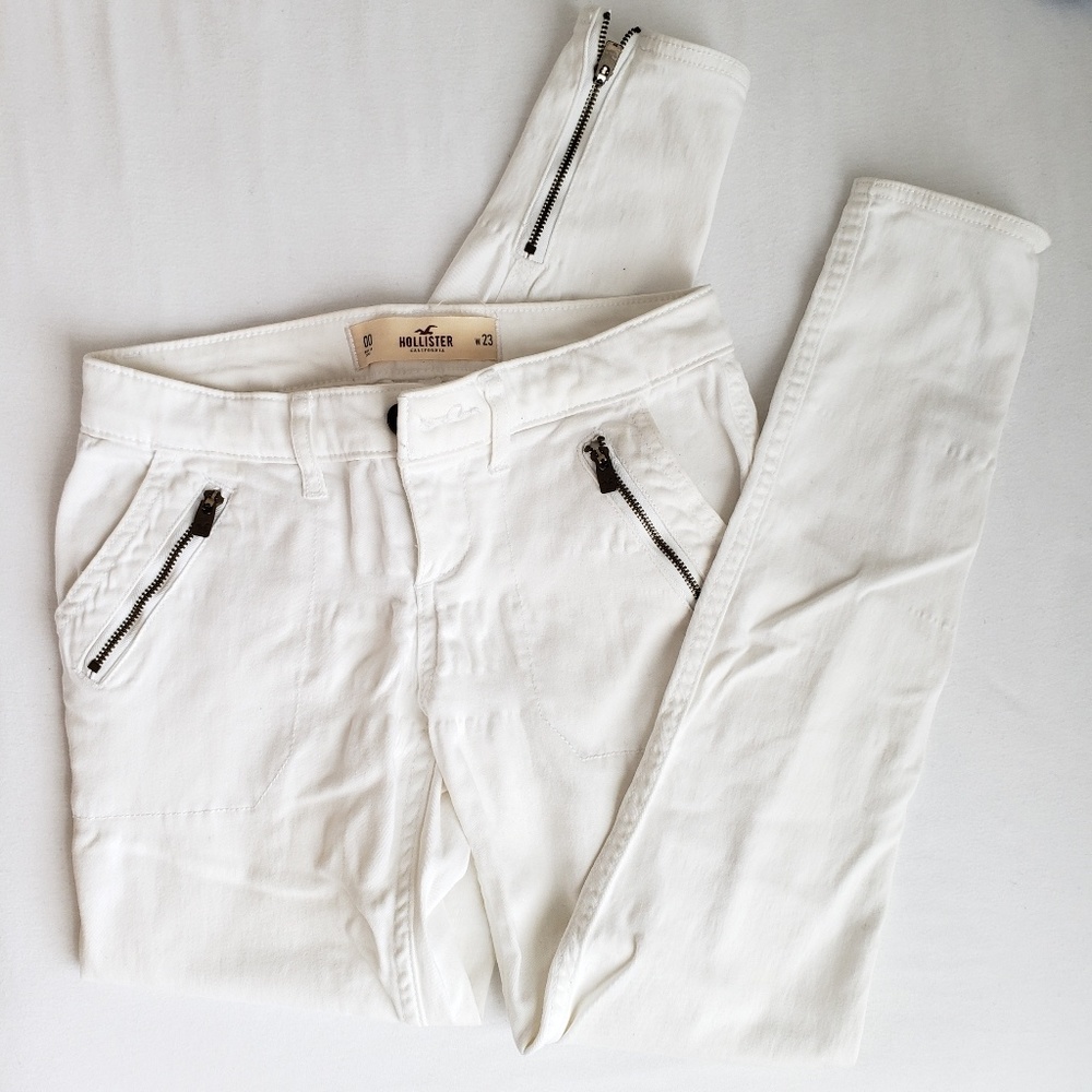 Hollister | Skinny Low-Rise White Pants w/ Zippers